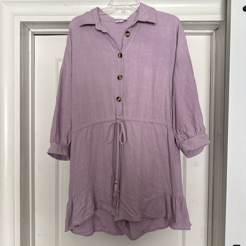 Light Purple Button Front Drawstring Romper
